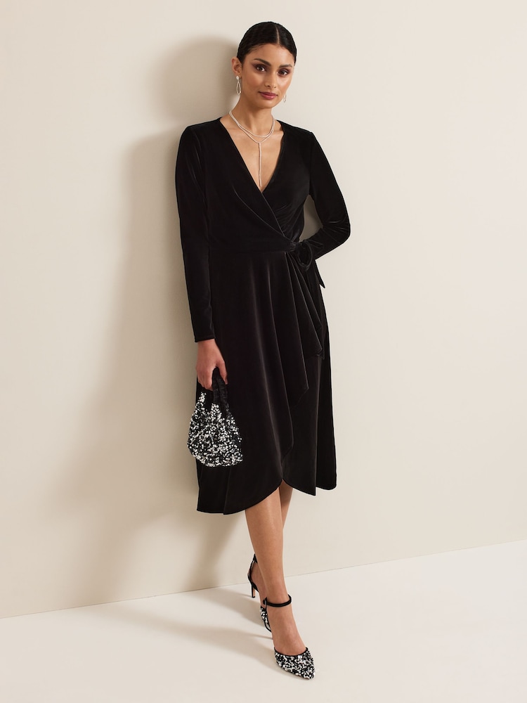 Phase Eight Black Julia Black Velvet Wrap Dress - Image 1 of 6