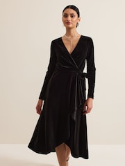 Phase Eight Black Julia Black Velvet Wrap Dress - Image 3 of 6