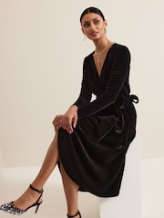 Phase Eight Black Julia Black Velvet Wrap Dress - Image 5 of 6