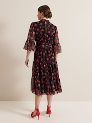 Phase Eight Black Petite Lela Floral Textured Midi Dress - Image 2 of 6