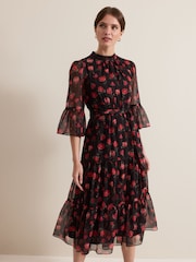 Phase Eight Black Petite Lela Floral Textured Midi Dress - Image 3 of 6