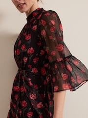 Phase Eight Black Petite Lela Floral Textured Midi Dress - Image 4 of 6