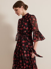 Phase Eight Black Petite Lela Floral Textured Midi Dress - Image 5 of 6