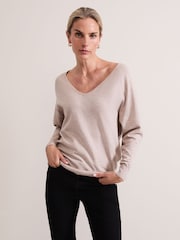 Phase Eight Natural Senita Fine Knit V-Neck Jumper - Image 1 of 7