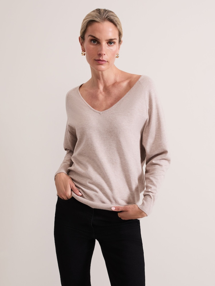 Phase Eight Natural Senita Fine Knit V-Neck Jumper - Image 1 of 7