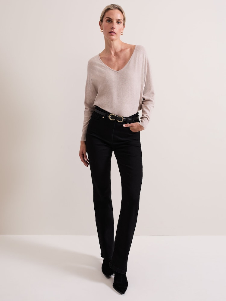 Phase Eight Natural Senita Fine Knit V-Neck Jumper - Image 3 of 7