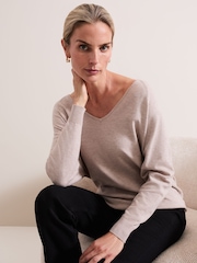 Phase Eight Natural Senita Fine Knit V-Neck Jumper - Image 4 of 7