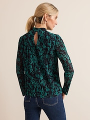 Phase Eight Blue Dina Printed Mesh Top - Image 2 of 6