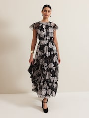 Phase Eight Black Jordine Floral Print Midaxi Dress - Image 1 of 7