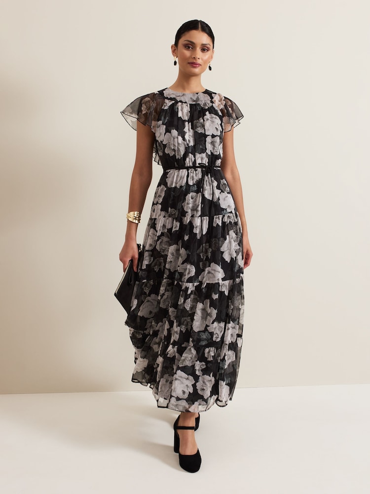 Phase Eight Black Jordine Floral Print Midaxi Dress - Image 1 of 7