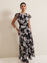 Phase Eight Black Jordine Floral Print Midaxi Dress - Image 3 of 7