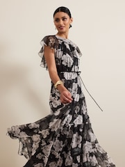Phase Eight Black Jordine Floral Print Midaxi Dress - Image 6 of 7
