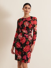 Phase Eight Black Roshni Mesh Floral Midi Dress - Image 1 of 5