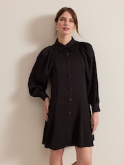 Phase Eight Black Petite Tila Satin Embellished Shirt Dress - Image 1 of 6