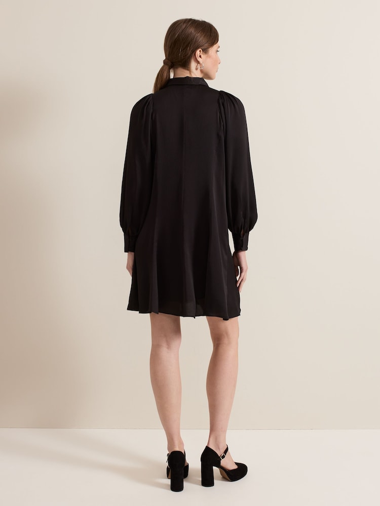 Phase Eight Black Petite Tila Satin Embellished Shirt Dress - Image 2 of 6