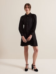 Phase Eight Black Petite Tila Satin Embellished Shirt Dress - Image 3 of 6