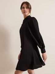 Phase Eight Black Petite Tila Satin Embellished Shirt Dress - Image 5 of 6