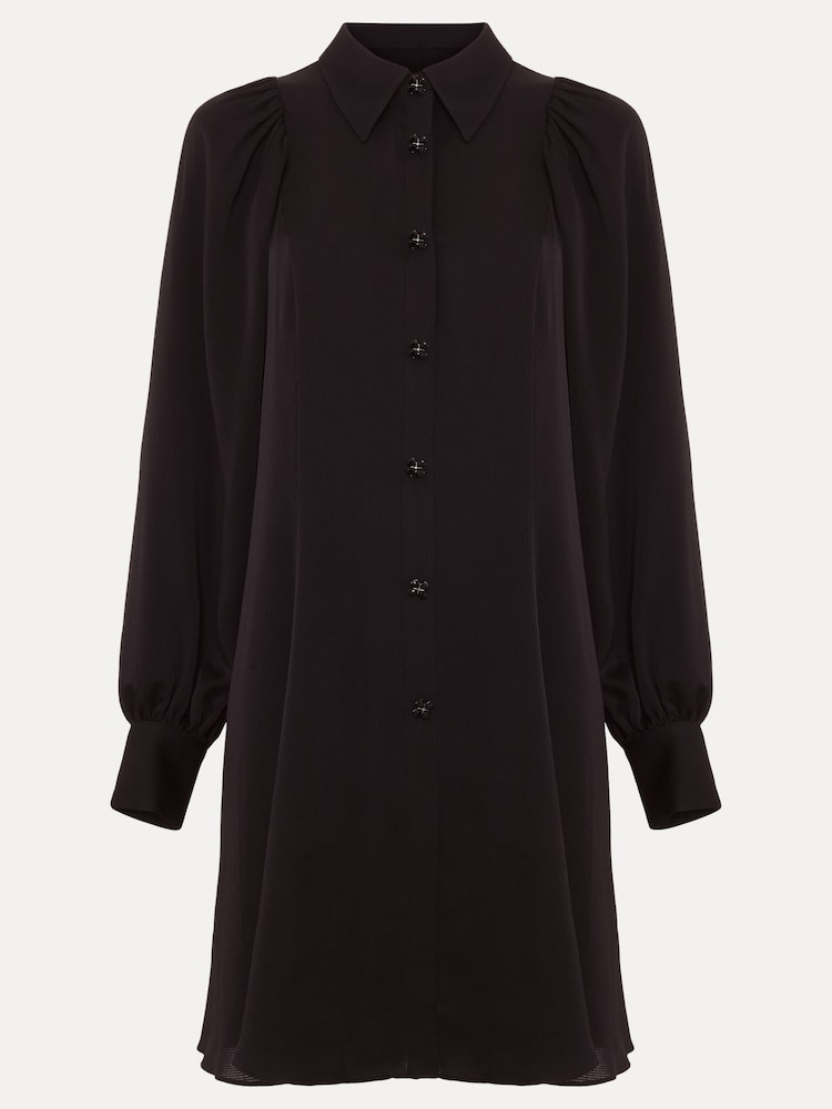 Phase Eight Black Petite Tila Satin Embellished Shirt Dress - Image 6 of 6