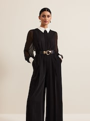 Phase Eight Black Nerissa Collar Shirt Jumpsuit - Image 3 of 7