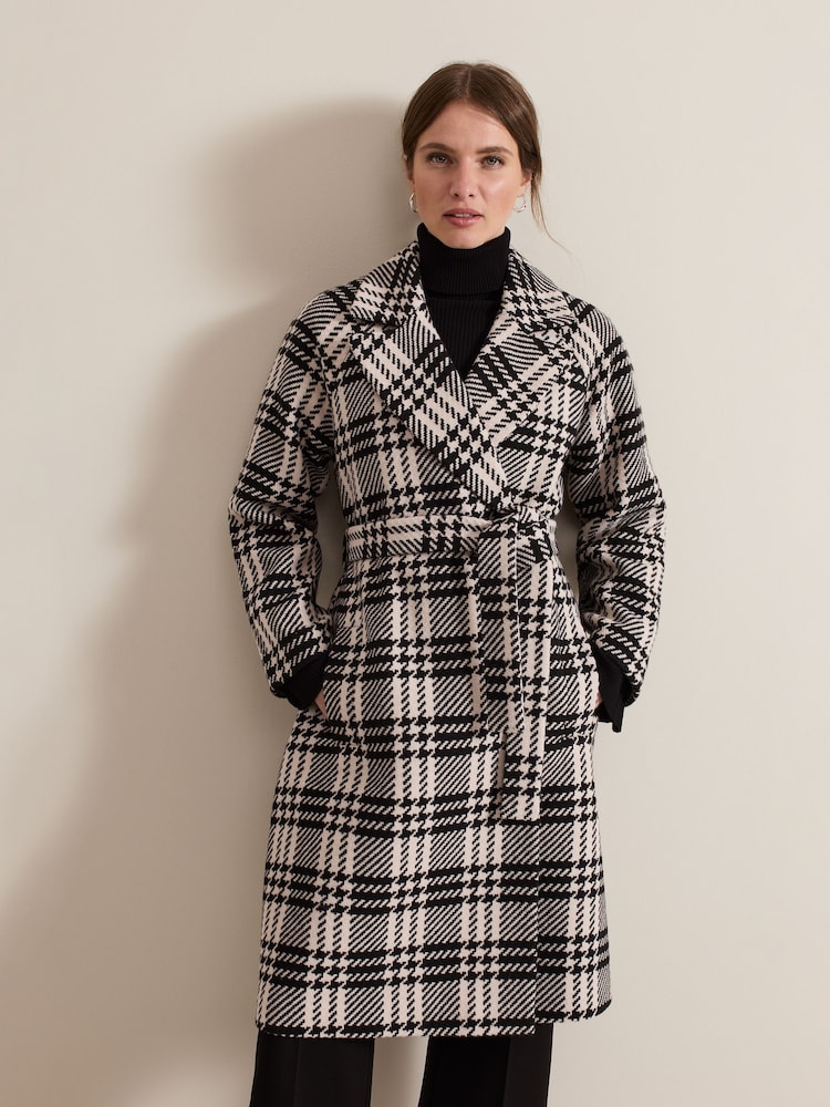Phase Eight Black Petite Cassie Check Wool Coat - Image 1 of 7