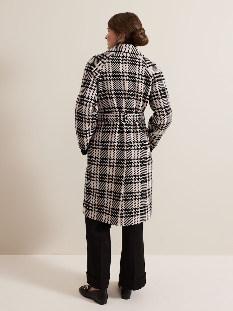 Phase Eight Black Petite Cassie Check Wool Coat - Image 2 of 7