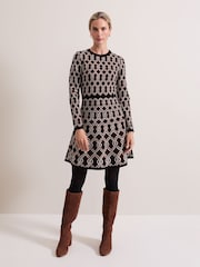 Phase Eight Black Josie Jacquard Fit and Flare Swing Dress - Image 1 of 7