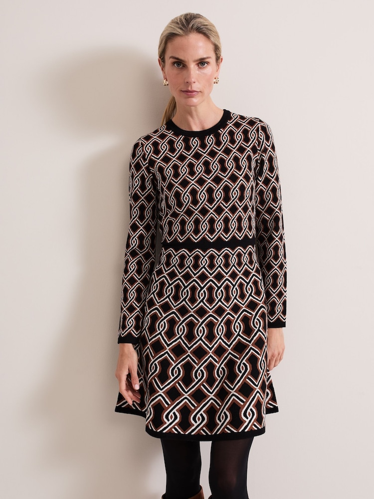 Phase Eight Black Josie Jacquard Fit and Flare Swing Dress - Image 2 of 7