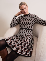 Phase Eight Black Josie Jacquard Fit and Flare Swing Dress - Image 6 of 7