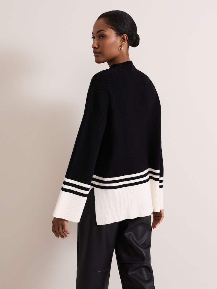 Phase Eight Black Kayleigh Chunky Boxy Striped Jumper - Image 2 of 6