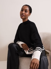 Phase Eight Black Kayleigh Chunky Boxy Striped Jumper - Image 4 of 6