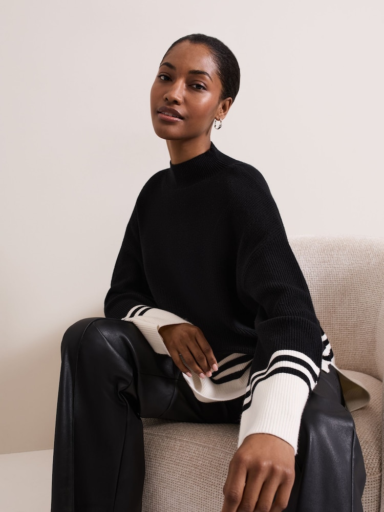 Buy Phase Eight Black Kayleigh Chunky Boxy Striped Jumper from the