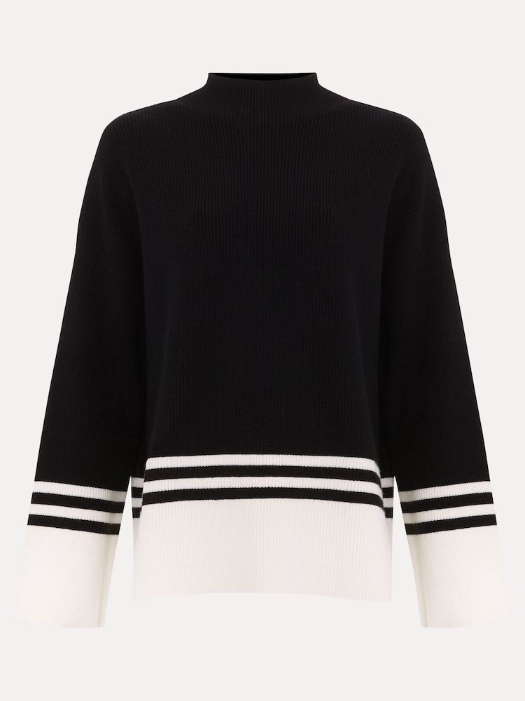 Phase Eight Black Kayleigh Chunky Boxy Striped Jumper - Image 6 of 6