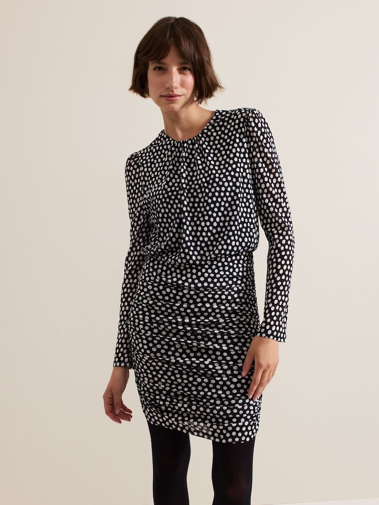 Phase Eight Black Teodroa Spot Mini Ruched Dress - Image 1 of 7