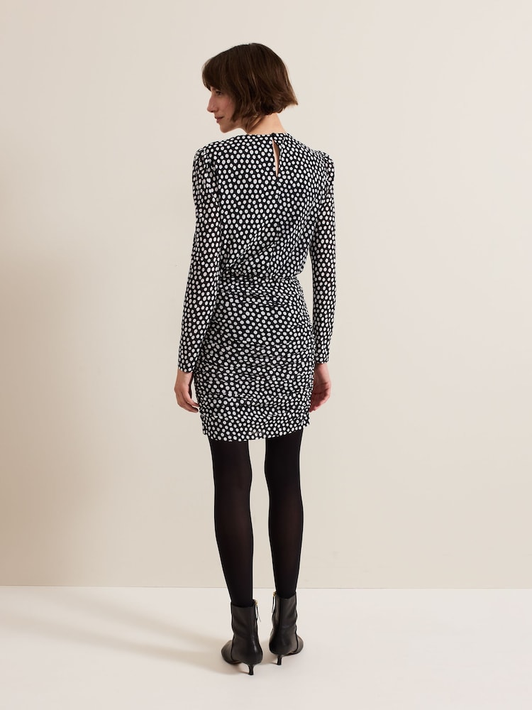 Phase Eight Black Teodroa Spot Mini Ruched Dress - Image 2 of 7