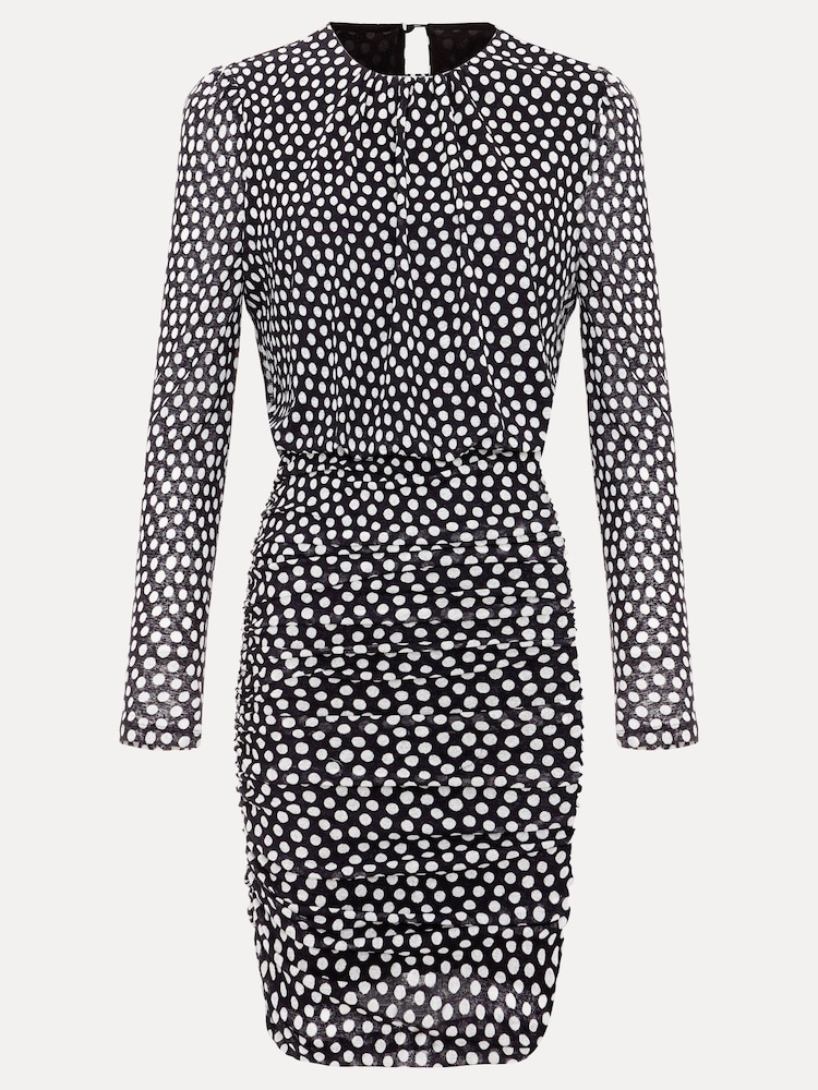 Phase Eight Black Teodroa Spot Mini Ruched Dress - Image 7 of 7
