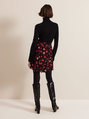 Phase Eight Black Ilaria Rose Print Flippy Skirt - Image 2 of 7