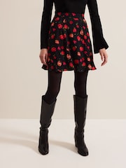Phase Eight Black Ilaria Rose Print Flippy Skirt - Image 3 of 7