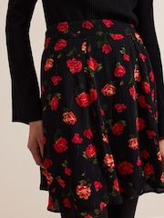 Phase Eight Black Ilaria Rose Print Flippy Skirt - Image 4 of 7