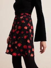 Phase Eight Black Ilaria Rose Print Flippy Skirt - Image 5 of 7