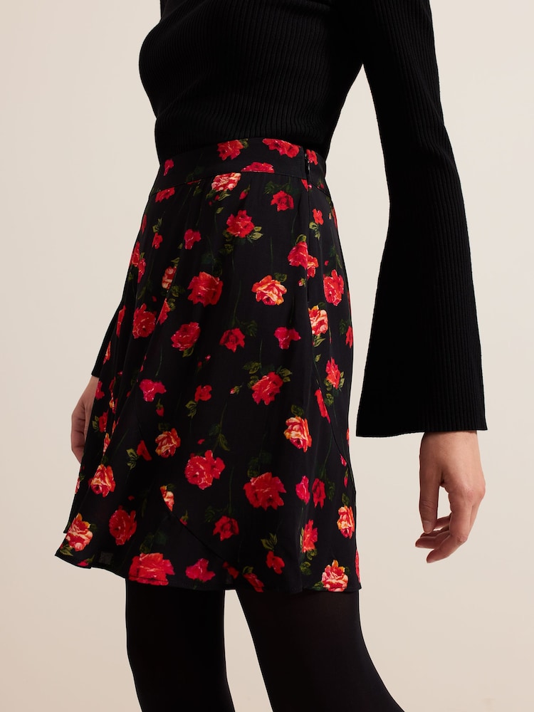 Phase Eight Black Ilaria Rose Print Flippy Skirt - Image 5 of 7