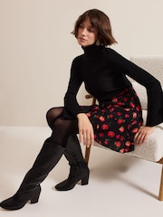 Phase Eight Black Ilaria Rose Print Flippy Skirt - Image 6 of 7