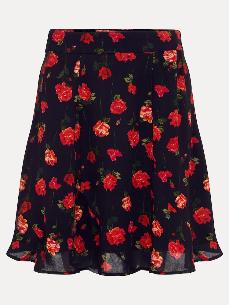 Phase Eight Black Ilaria Rose Print Flippy Skirt - Image 7 of 7