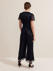 Phase Eight Blue Petite Stella Plisse Jumpsuit - Image 2 of 6