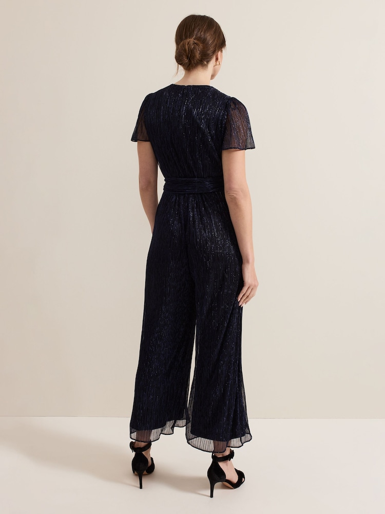 Phase Eight Blue Petite Stella Plisse Jumpsuit - Image 2 of 6