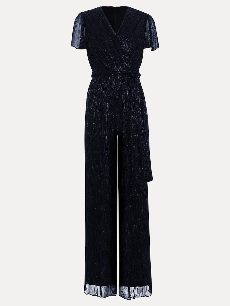 Phase Eight Blue Petite Stella Plisse Jumpsuit - Image 6 of 6