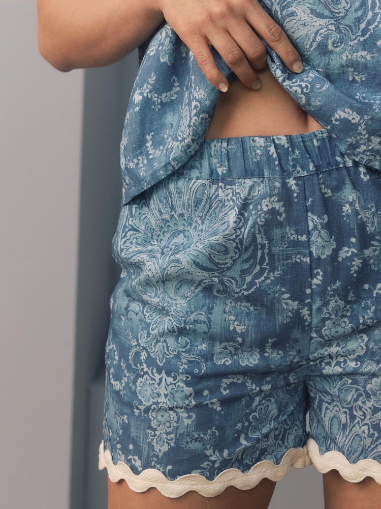 Laura Ashley Cotton-Linen Cami Scalloped Shorts Pyjamas Set - Image 4 of 6