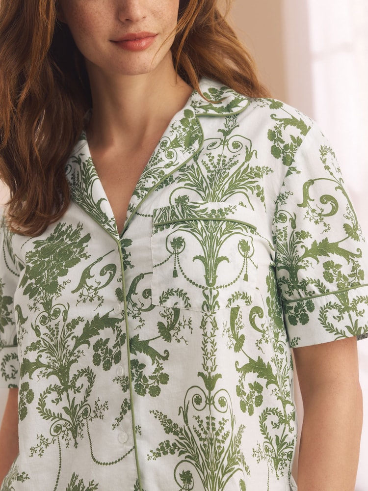 Groen - Laura Ashley 100% Cotton Josette Short Set Button Through Pyjamas - Image 4 of 12