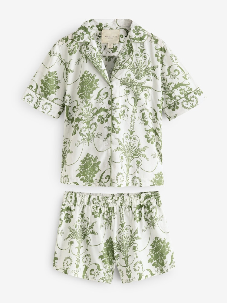 Groen - Laura Ashley 100% Cotton Josette Short Set Button Through Pyjamas - Image 7 of 12