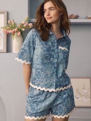 Ensemble short Laura Ashley en coton et lin boutonné à travers le short festonné - Image 1 de 4