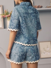Ensemble short Laura Ashley en coton et lin boutonné à travers le short festonné - Image 3 de 4